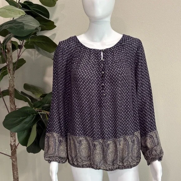 Lucky Brand Sheer Crinkled Print Peasant Tunic Top Bundle Size M Long Sleeve Y2K - Picture 15 of 16